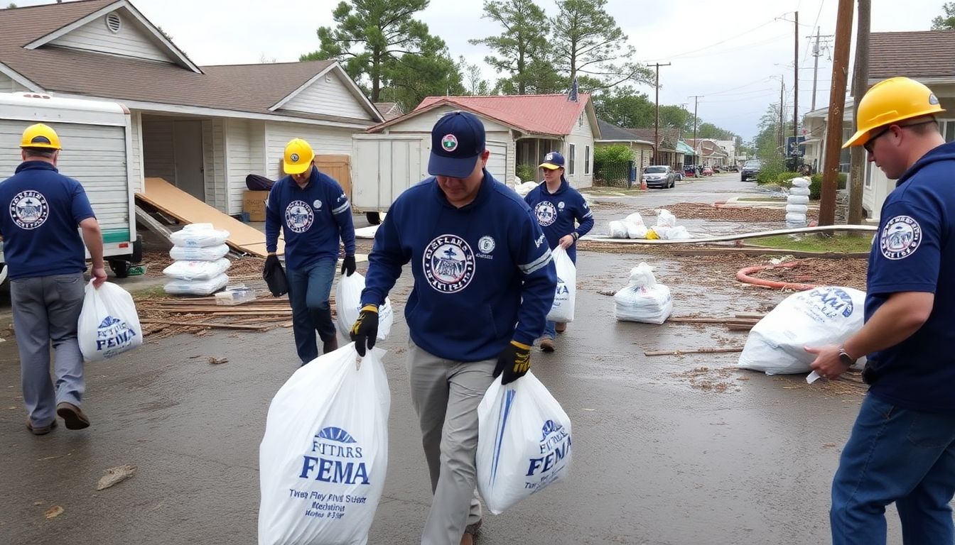 FEMA workers in action, assessing damage and distributing aid to the affected communities.