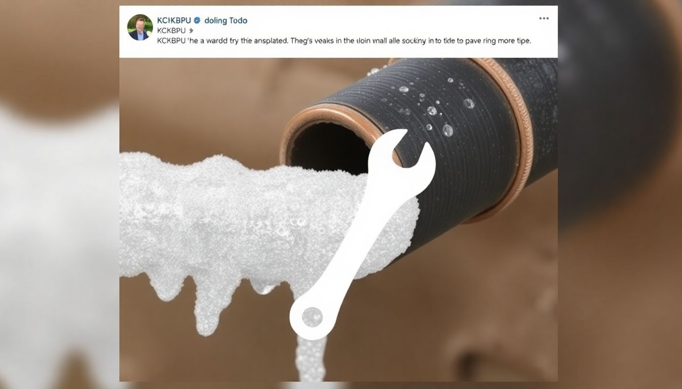 A screenshot of KCKBPU's Facebook post with a graphic of a frozen pipe and a wrench.