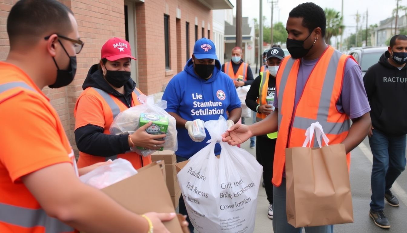 Volunteers from the Greater New Orleans Foundation distributing supplies and aid to those in need.