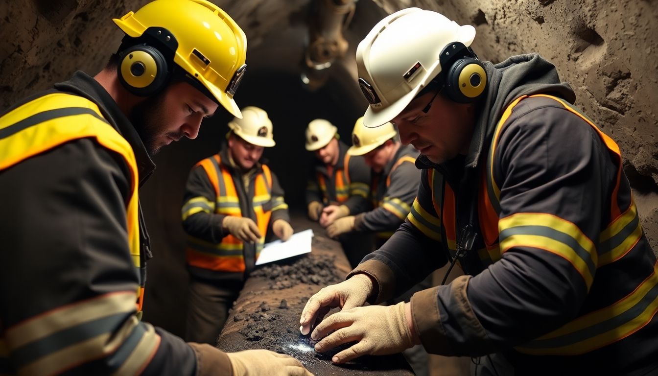 Depict miners working with improved safety equipment and procedures.