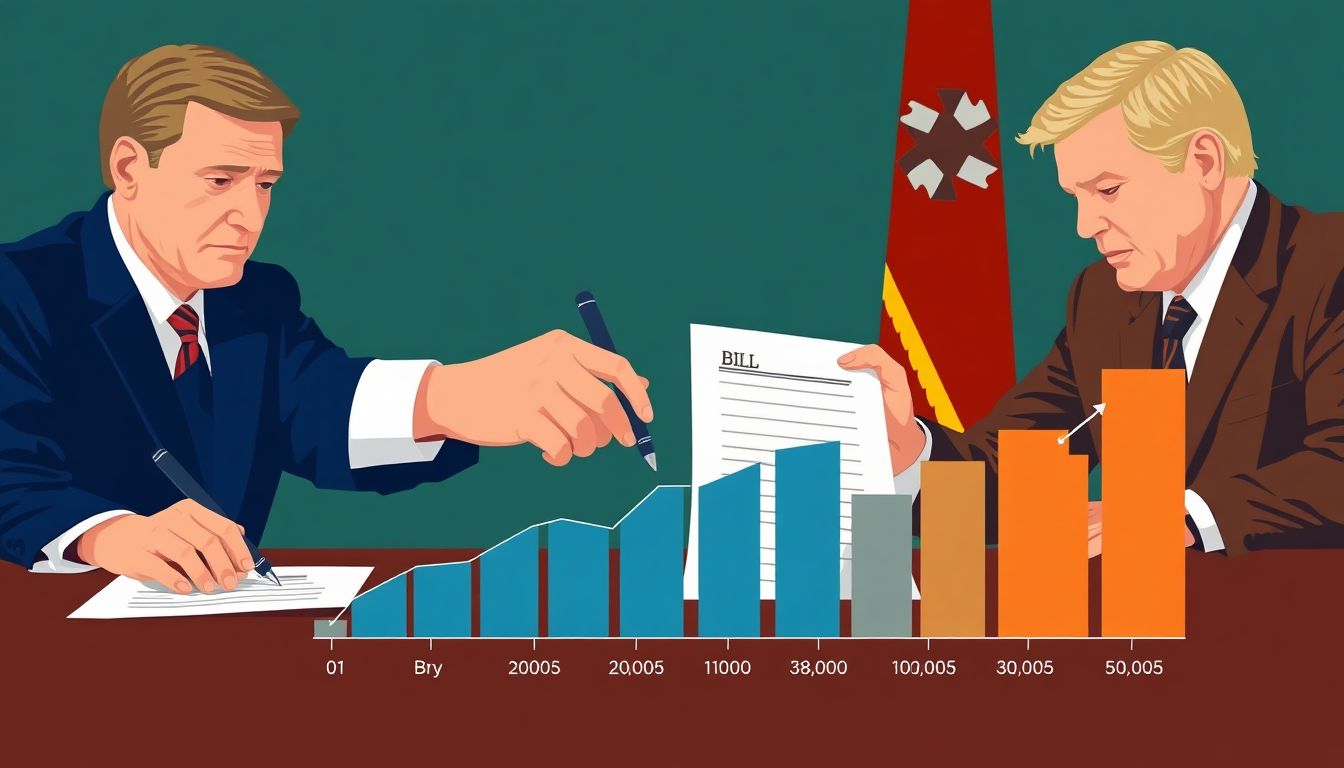 Create an image of the bill being signed by government officials, with a graph showing the allocated funds.