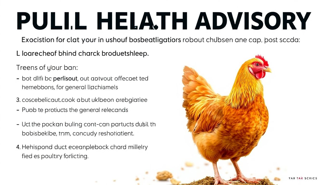 Create an image of a public health advisory poster with tips for poultry producers and the general public.