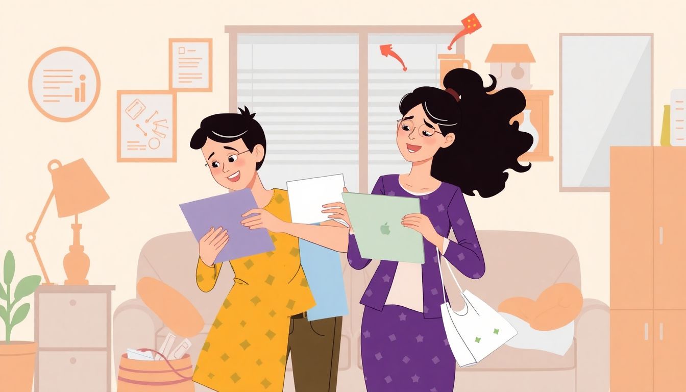 Illustrate a busy couple juggling multiple tasks, such as work, parenting, and household chores, with a sense of overwhelm and disconnection.